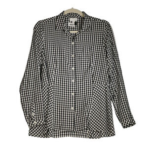 J Jill Blouse Womens Small Black White Gingham Check Shirt Top Long Sleeve